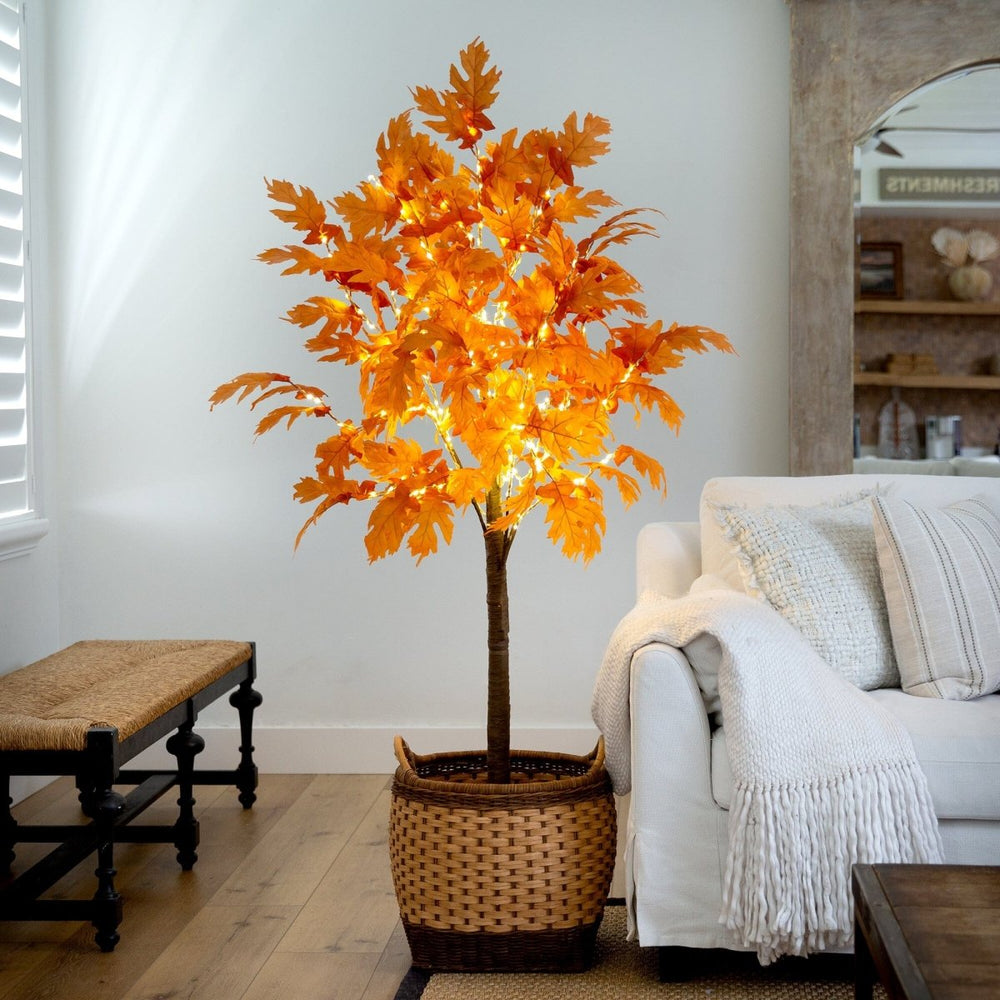 Nearly Natural 6’ Pre - Lit Autumn Maple Artificial Fall Tree with 300 Warm White LED Lights - lily & onyx