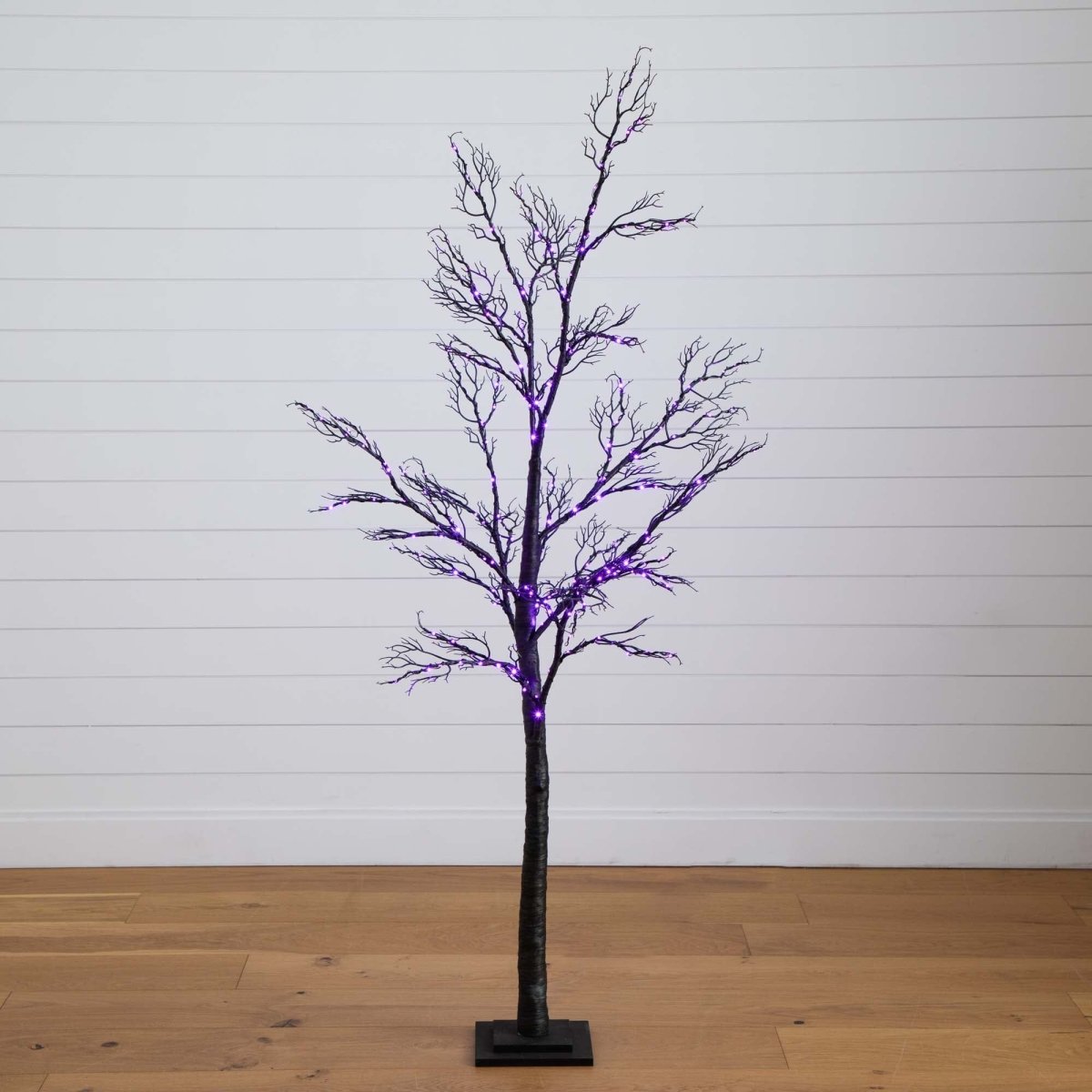 Nearly Natural 6’ Pre - Lit Halloween Minimalist Twig Artificial Fall Tree with 320 Orange & Purple LED Lights - lily & onyx