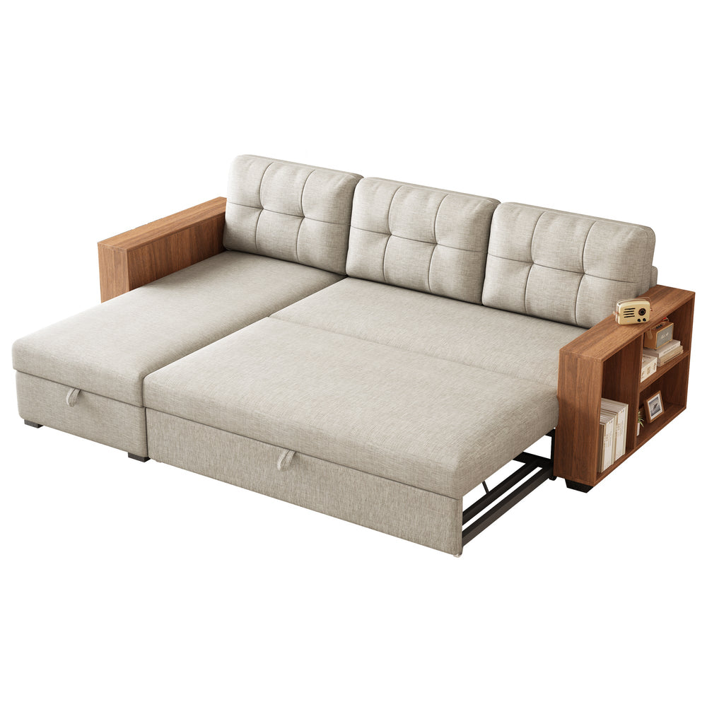 
                      
                        Linen Pull Out Sectional Sofa with Storage Chaise
                      
                    