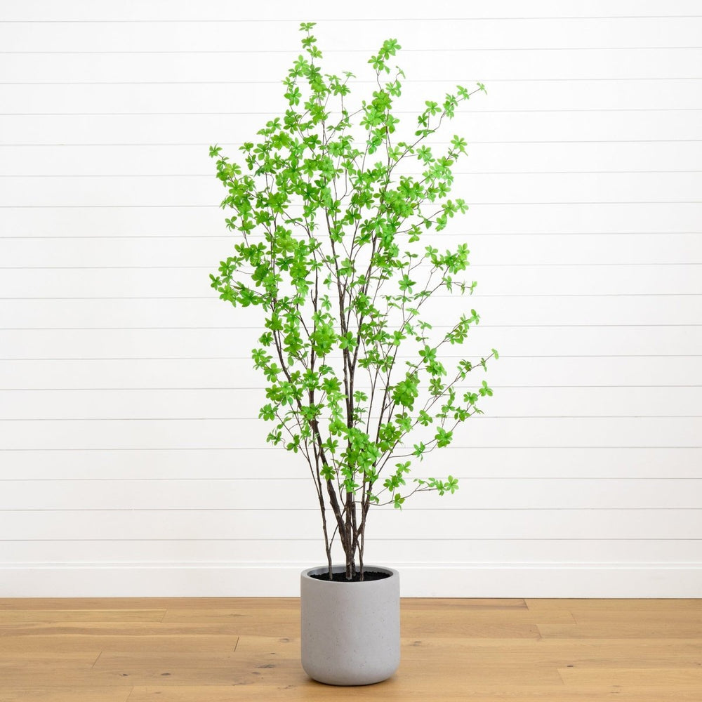 Nearly Natural 7’ Artificial Enkianthus Tree with Resin Stone Planter - lily & onyx