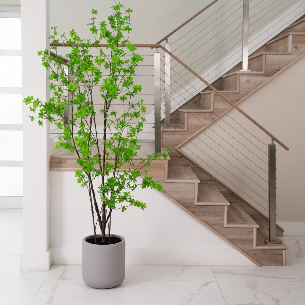 Nearly Natural 7’ Artificial Enkianthus Tree with Resin Stone Planter - lily & onyx