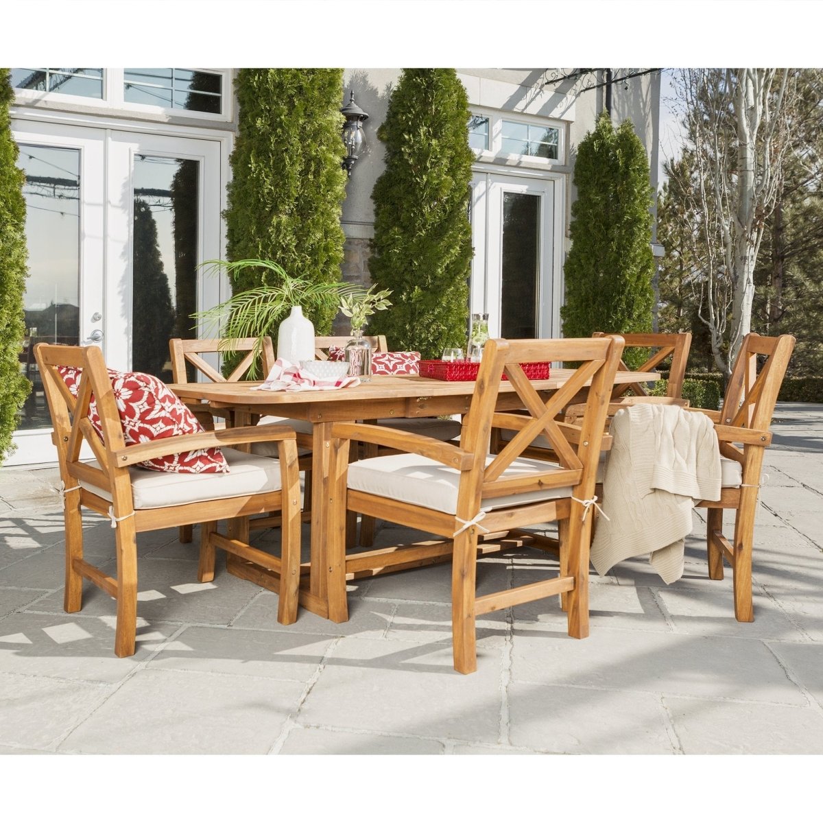 Walker Edison 7-Piece Crosswinds Outdoor Dining Set - lily & onyx