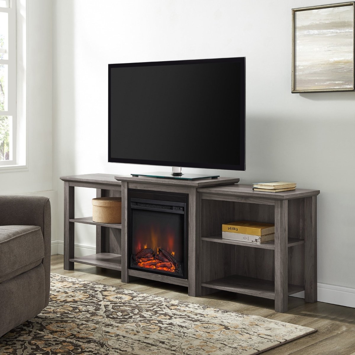 Walker Edison 70" Tiered Top Open Shelf Fireplace TV Stand - lily & onyx