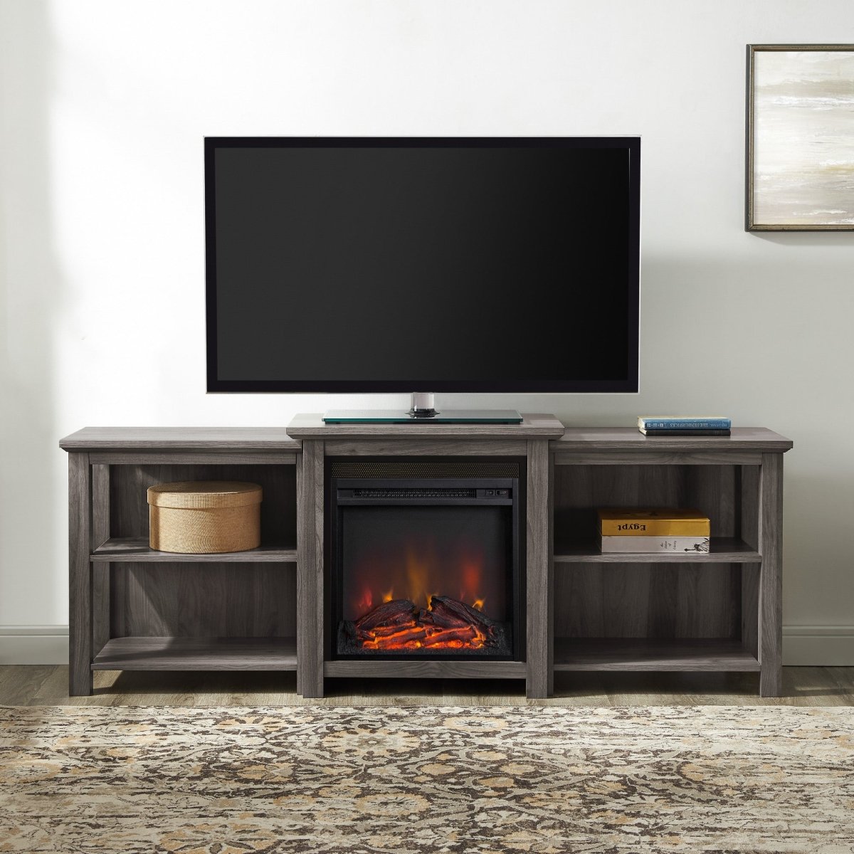 Walker Edison 70" Tiered Top Open Shelf Fireplace TV Stand - lily & onyx