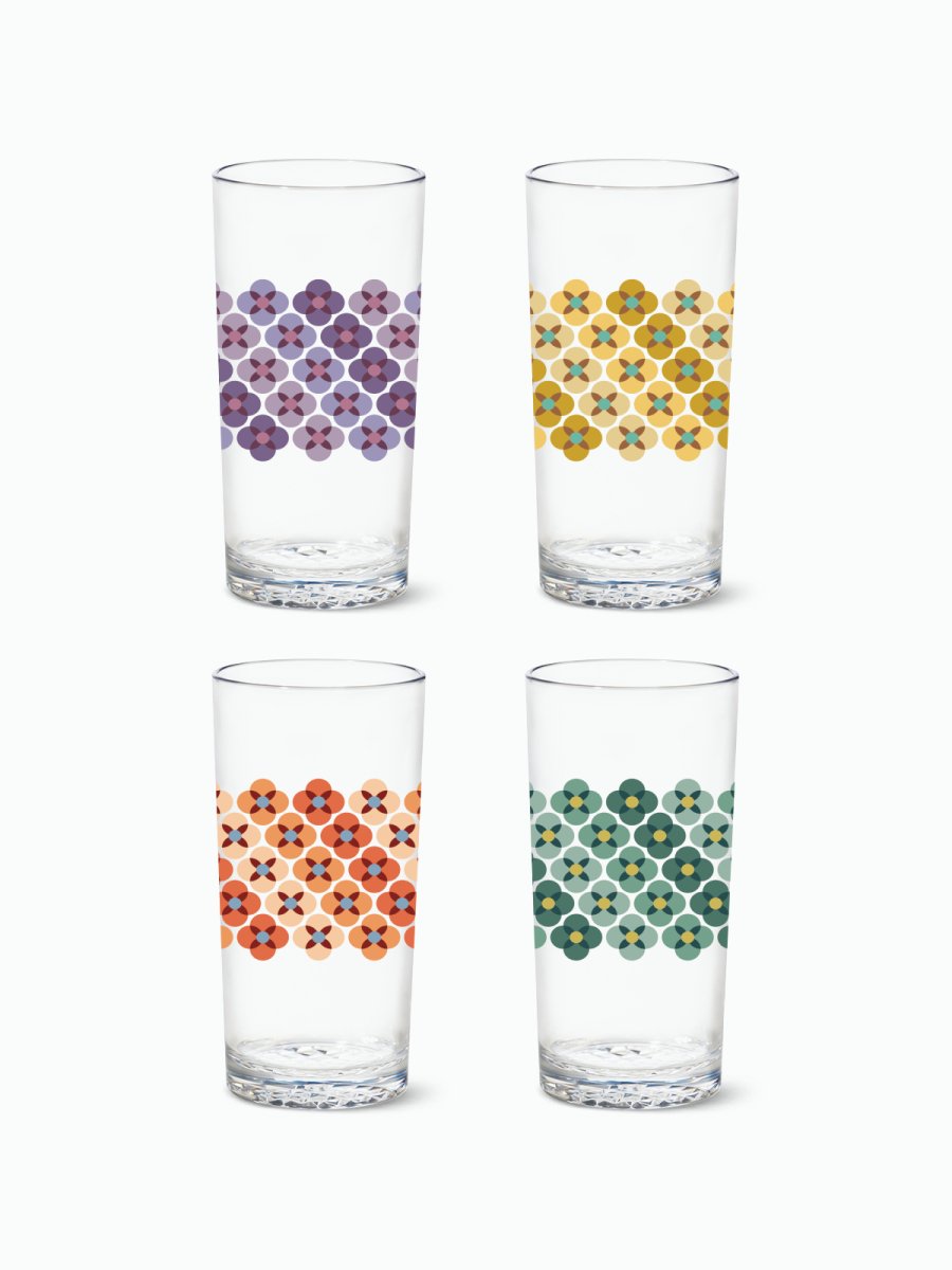 TOSSWARE 70's Flower Pattern - RESERVE 14oz Highball Tritan™ Copolyester Glass - lily & onyx