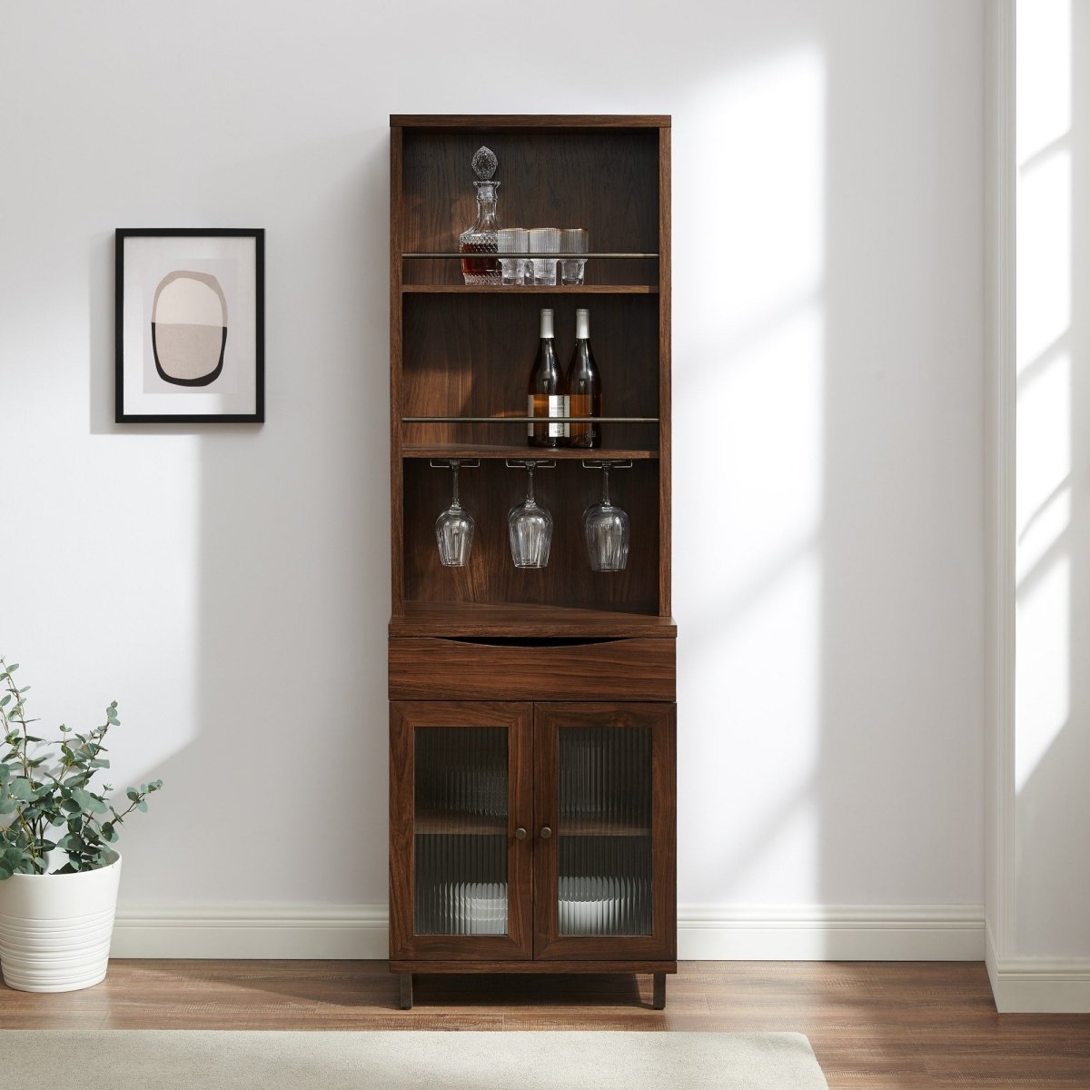 Walker Edison 72" Wood Bar Cabinet with Wine Storage and Hutch - lily & onyx