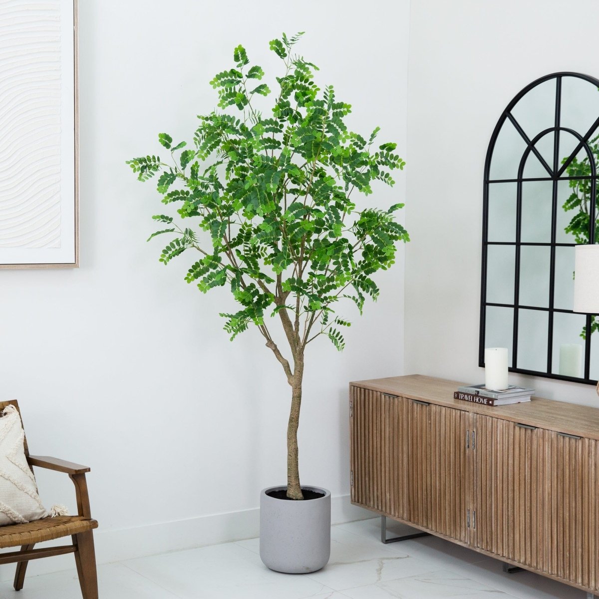 Nearly Natural 7.5’ Artificial Greco Locust Citrus Tree in Decorative Planter - lily & onyx