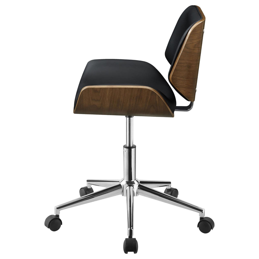 
                      
                        Black Faux Leather and Walnut Swivel Office Chair
                      
                    