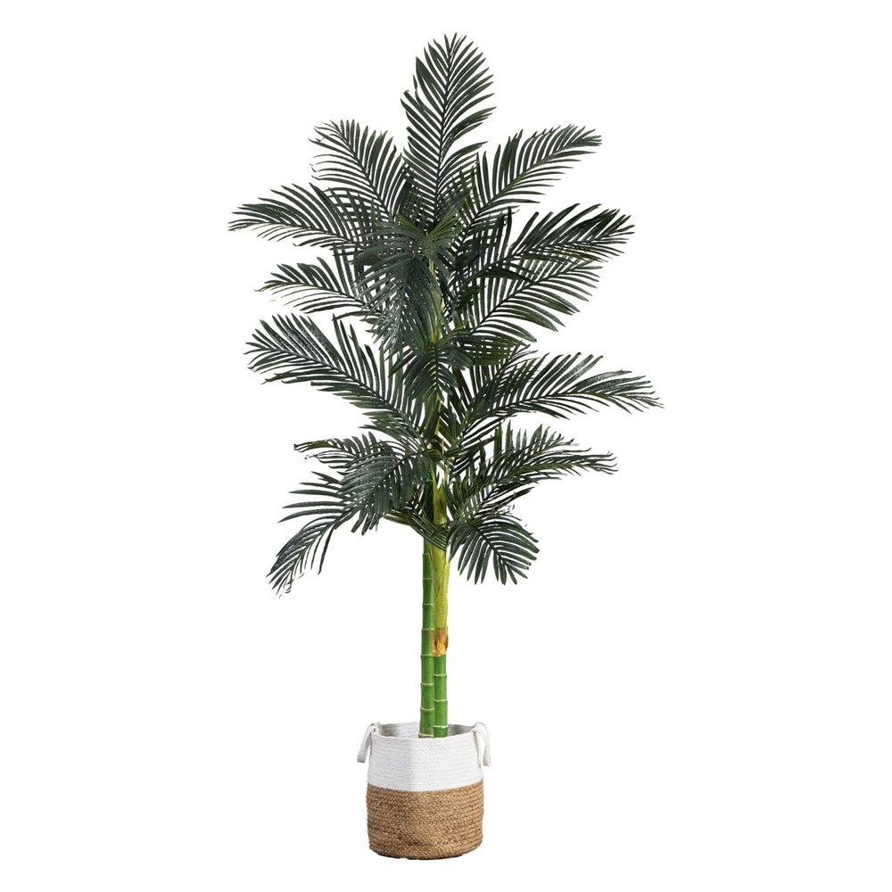 Nearly Natural 8’ Golden Cane Artificial Palm Tree in Handmade Natural Cotton Planter - lily & onyx