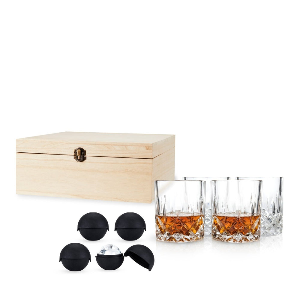 Viski 8 - Piece Ice Sphere Mold and Crystal Rocks Glass Gift Set - lily & onyx