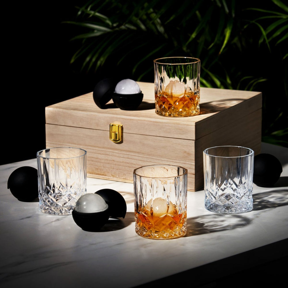 Viski 8 - Piece Ice Sphere Mold and Crystal Rocks Glass Gift Set - lily & onyx