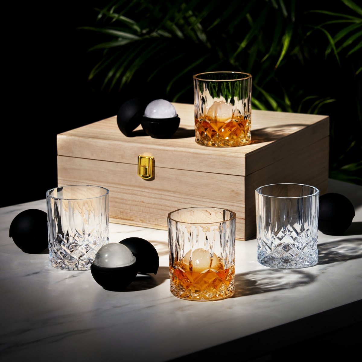 Viski 8 - Piece Ice Sphere Mold and Crystal Rocks Glass Gift Set - lily & onyx