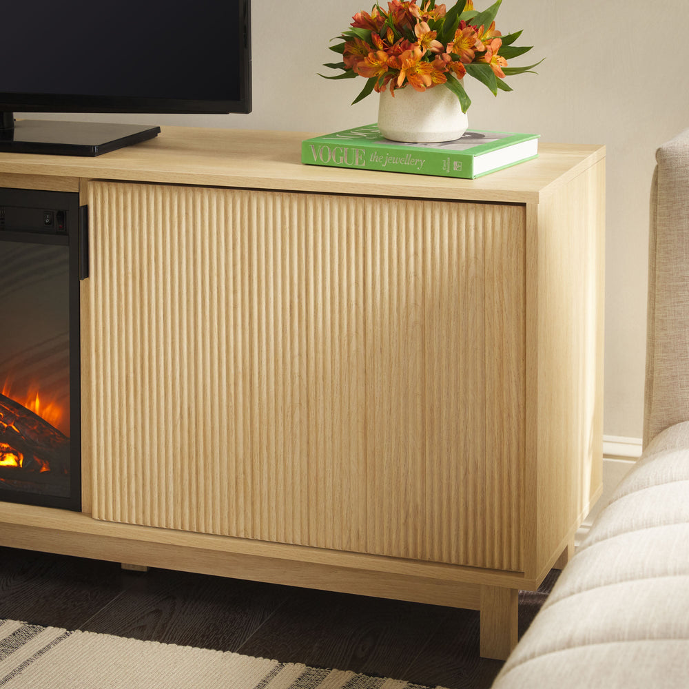 
                      
                        Reema Scandinavian 70" Modern Reeded TV Stand with Freestanding Electric Fireplace
                      
                    