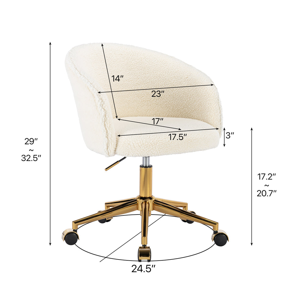 
                      
                        White Teddy Modern Desk Chair with Gold Rolling Base
                      
                    