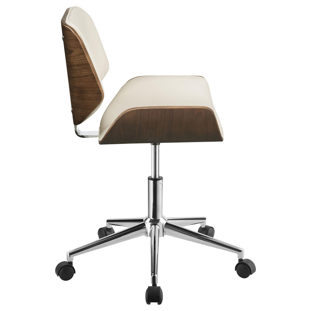 
                      
                        Ecru Faux Leather and Walnut Swivel Office Chair
                      
                    