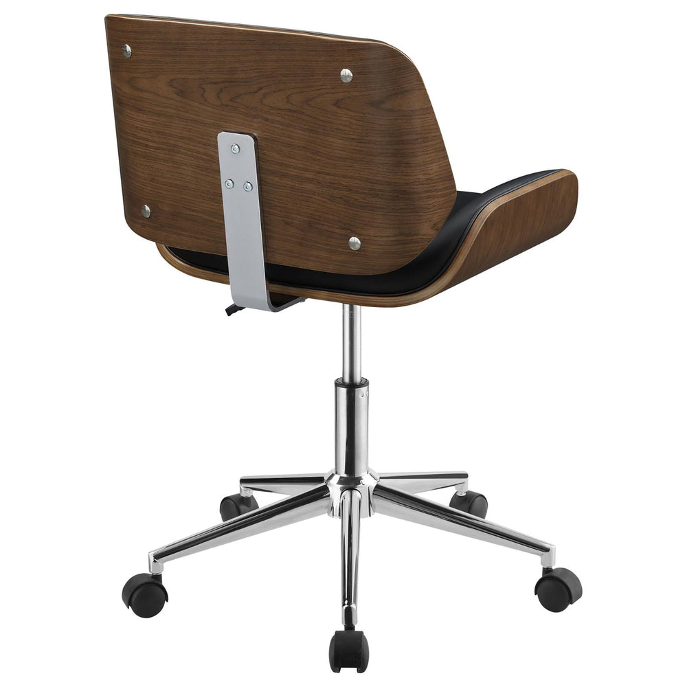 
                      
                        Black Faux Leather and Walnut Swivel Office Chair
                      
                    