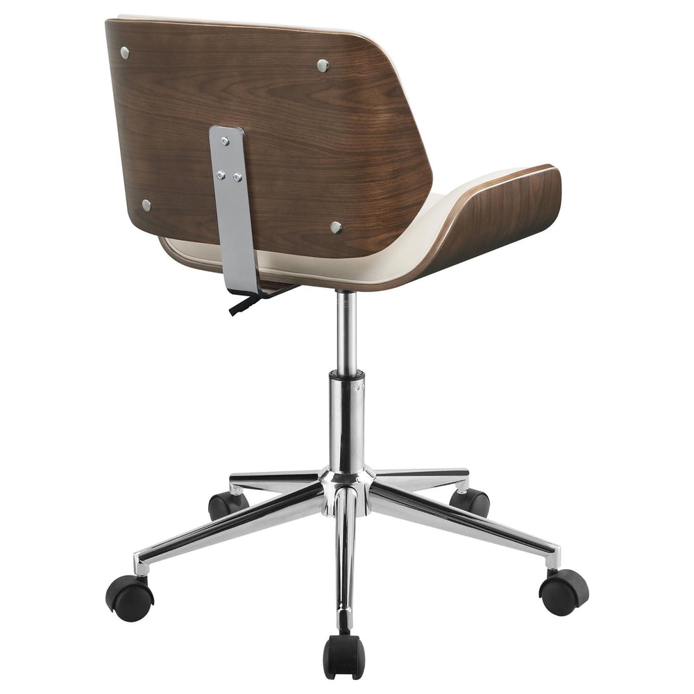 
                      
                        Ecru Faux Leather and Walnut Swivel Office Chair
                      
                    