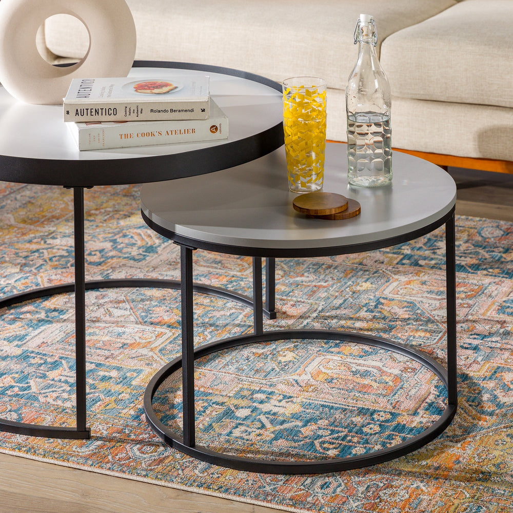 
                      
                        Modern Round Nesting Coffee Tables with Round Base, Set of 2
                      
                    
