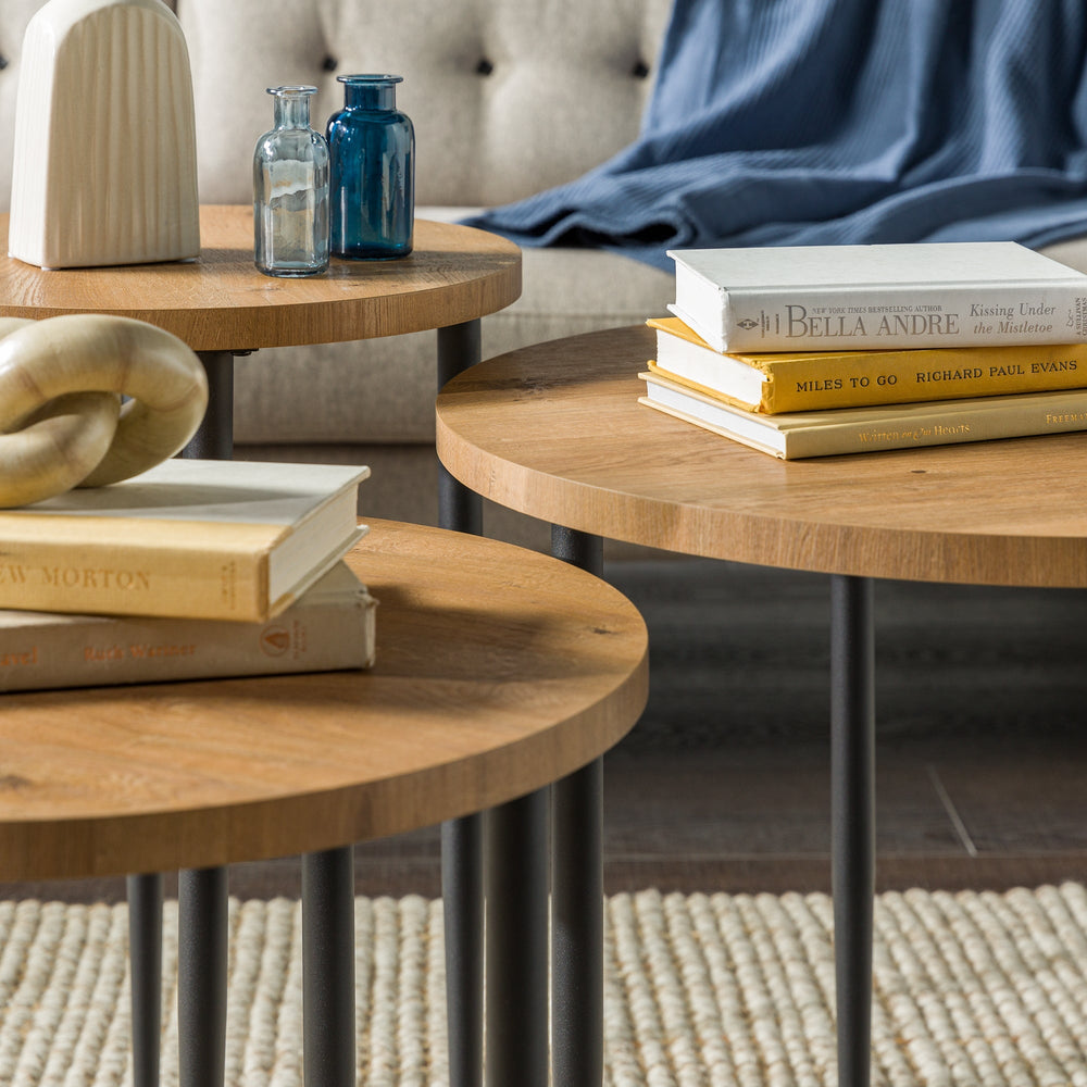 
                      
                        Modern Round Nesting Coffee Tables with Tapered Legs, Set of 3
                      
                    