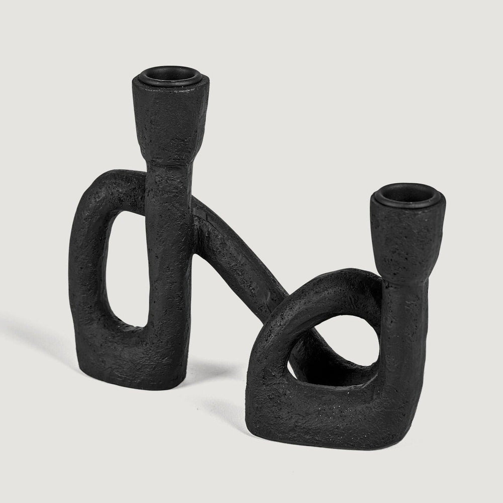 Black Resin Double Taper Candle Holder - 6"