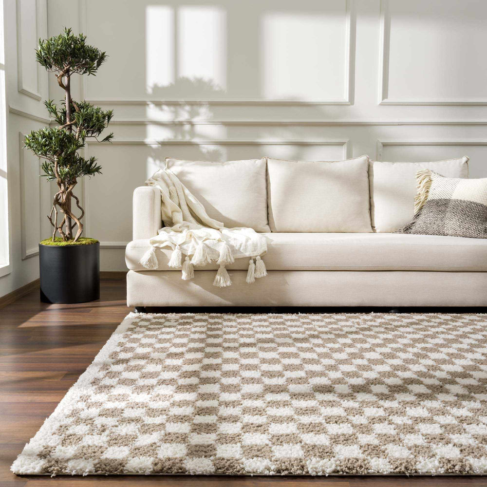 
                      
                        Kieu Light Gray & Taupe Checkered Area Rug
                      
                    