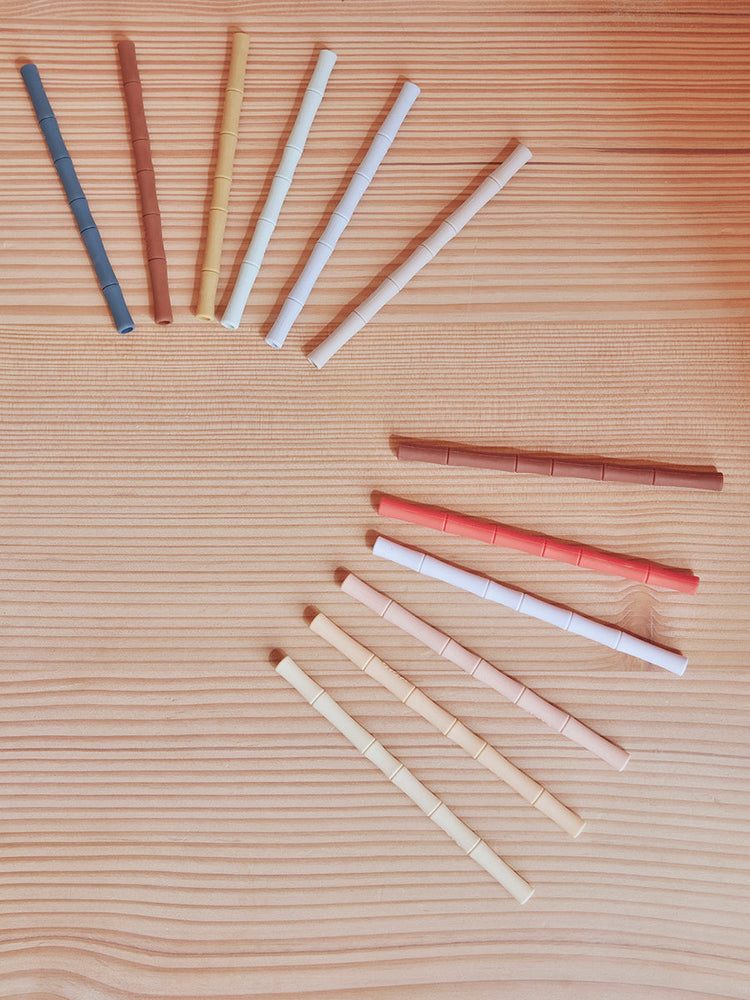 Bamboo Silicone Straw, Set of 6 - Cherry Red/Vanilla