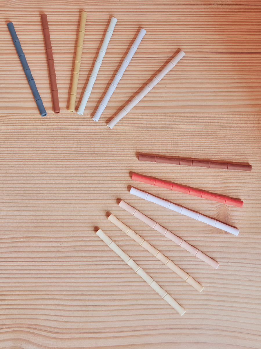 Bamboo Silicone Straw, Set of 6 - Cherry Red/Vanilla