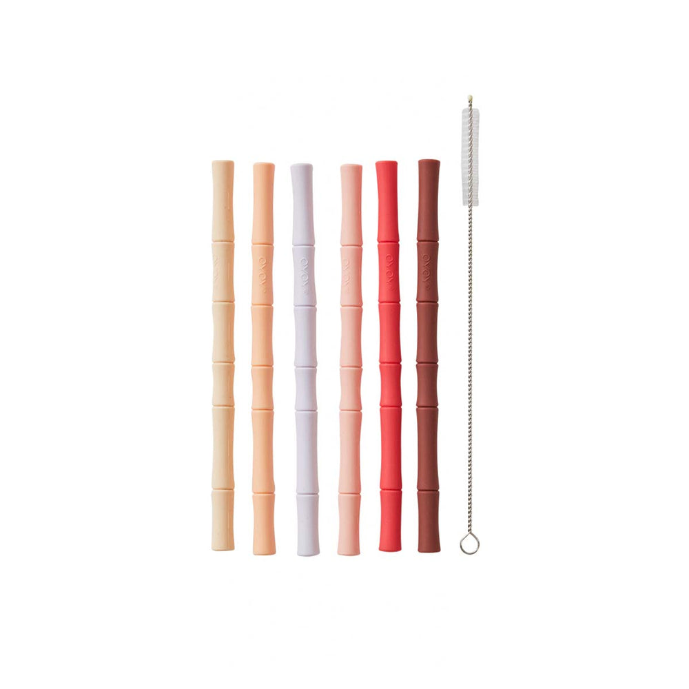 Bamboo Silicone Straw, Set of 6 - Cherry Red/Vanilla