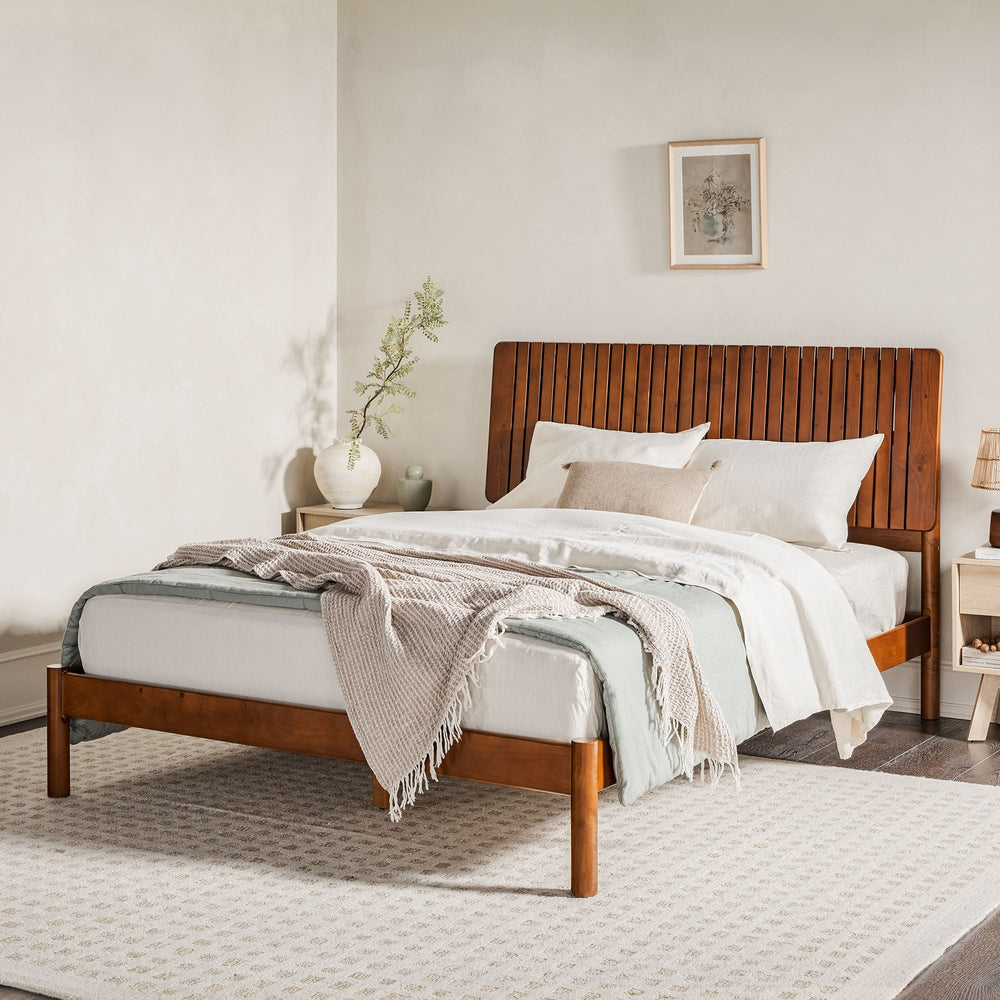 Callen Slatted Headboard Mid-Century Modern Solid Wood Bed