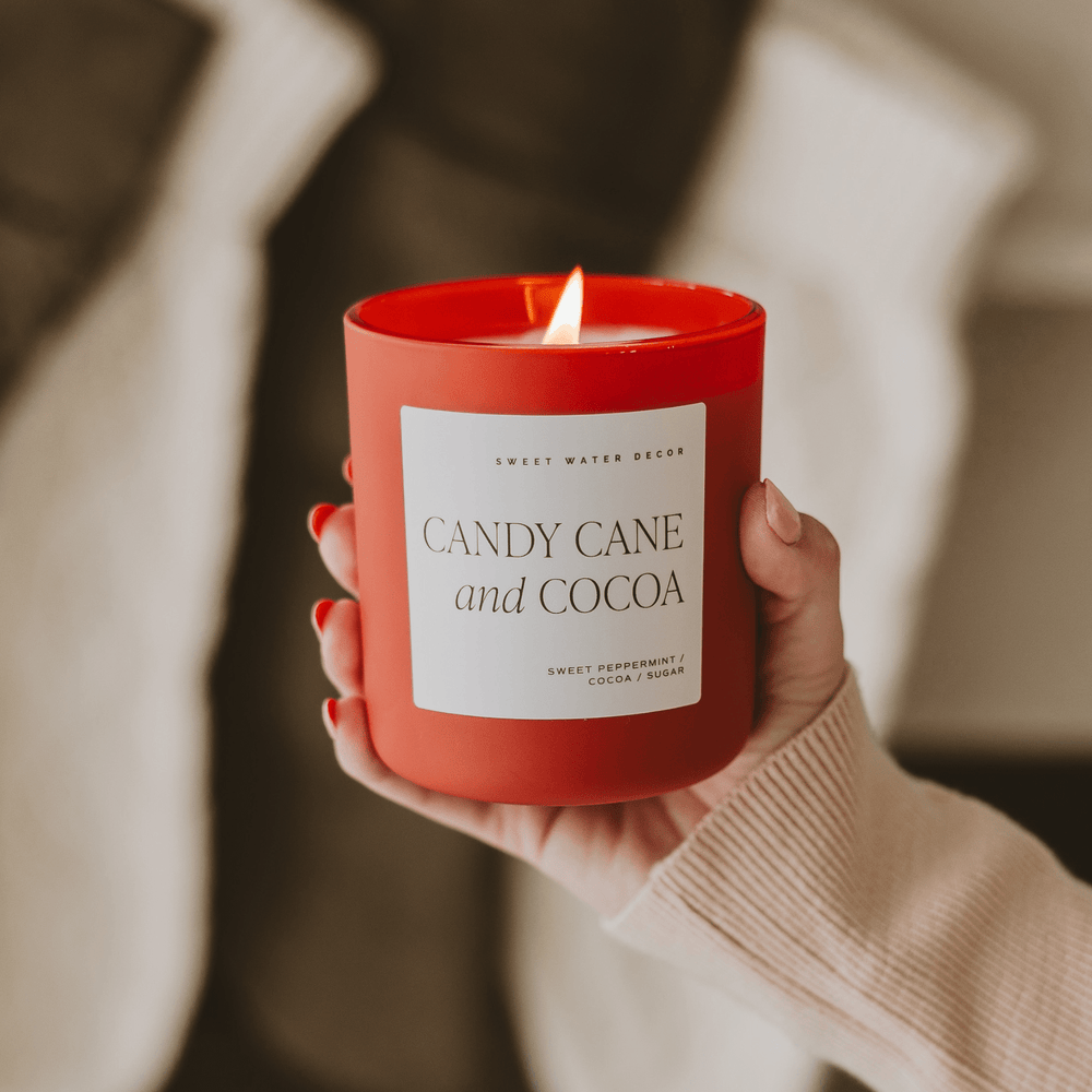 
                      
                        Candy Cane and Cocoa Soy Candle - Red Matte Jar - 15 oz (Hot Cocoa and Peppermint)
                      
                    