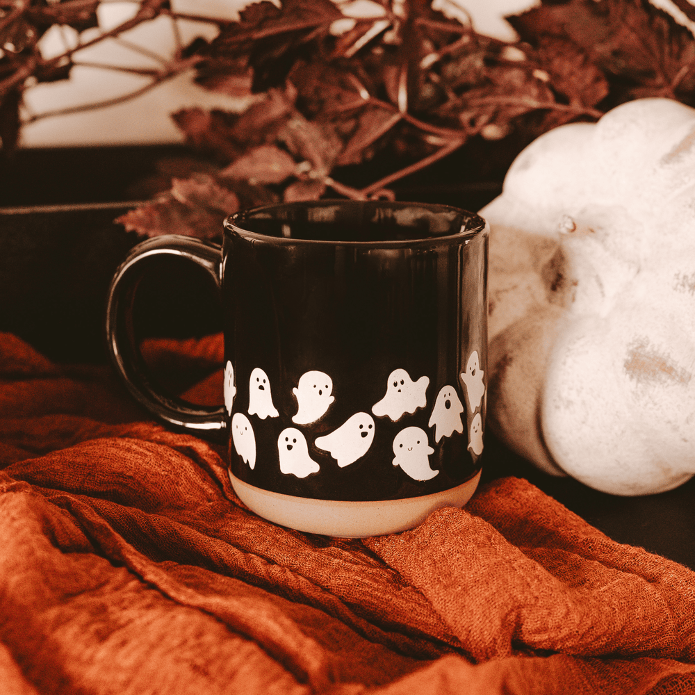 Ghosts Black Stoneware Coffee Mug, 14 oz