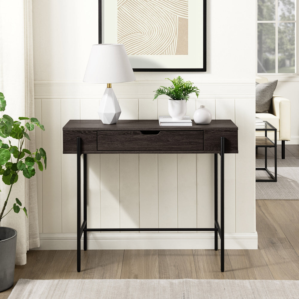 
                      
                        Modern Minimalist Metal and Wood 1-Drawer Entry Table
                      
                    