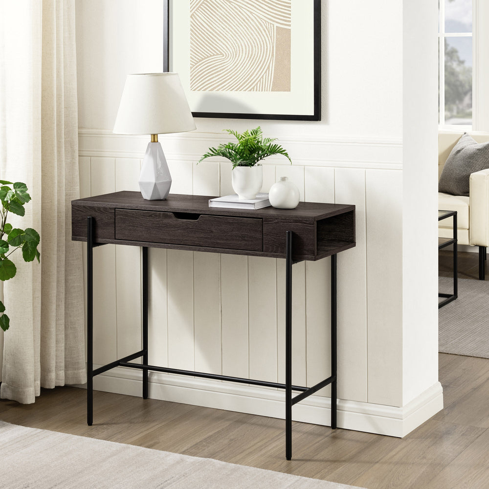 
                      
                        Modern Minimalist Metal and Wood 1-Drawer Entry Table
                      
                    