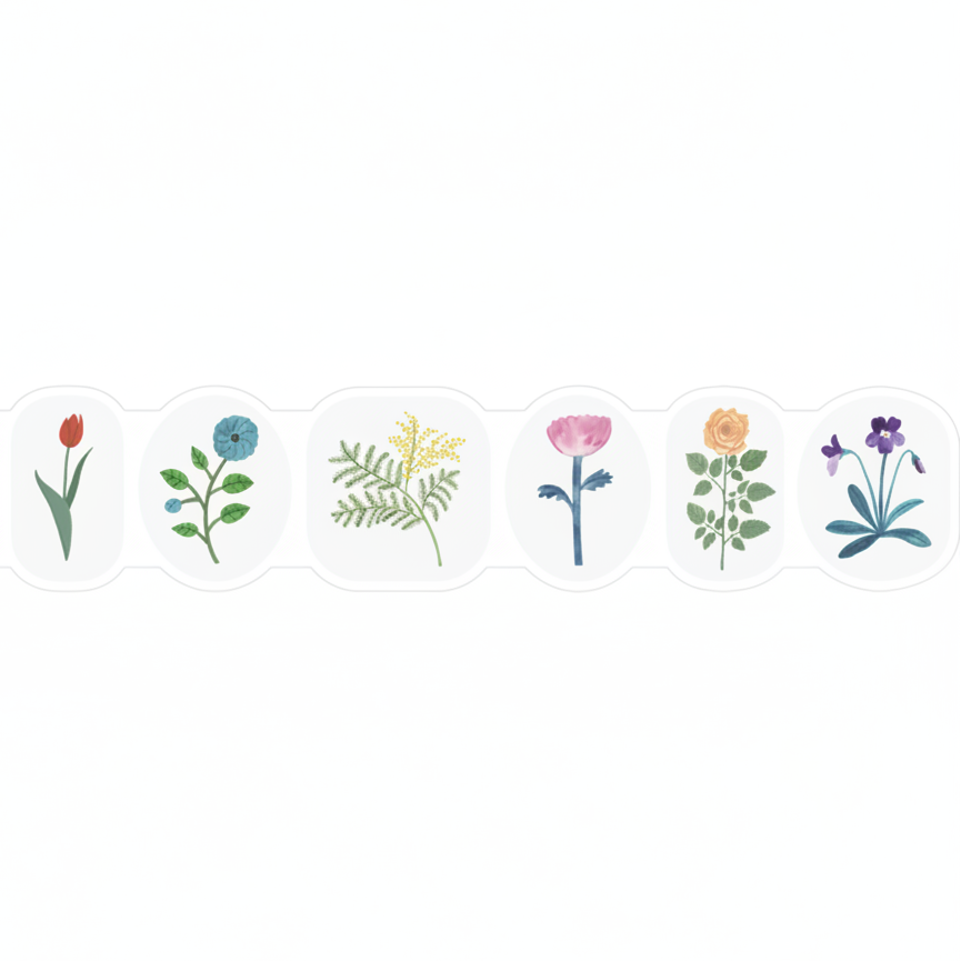 Close-up of transparent PET decorative tape showing delicate Nobana floral pattern detail