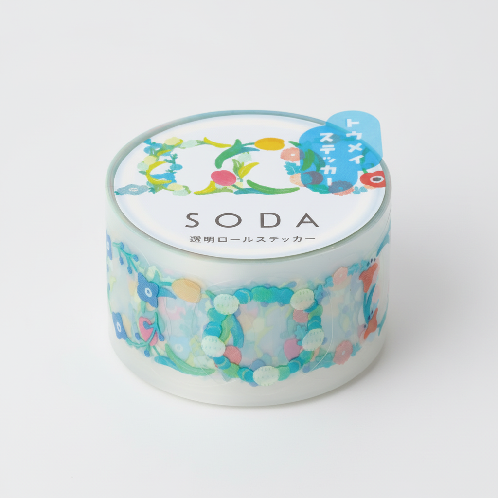 SODA Clear Decorative Tape with flower crown design - 0.8 inch transparent sticker tape by KING JIM