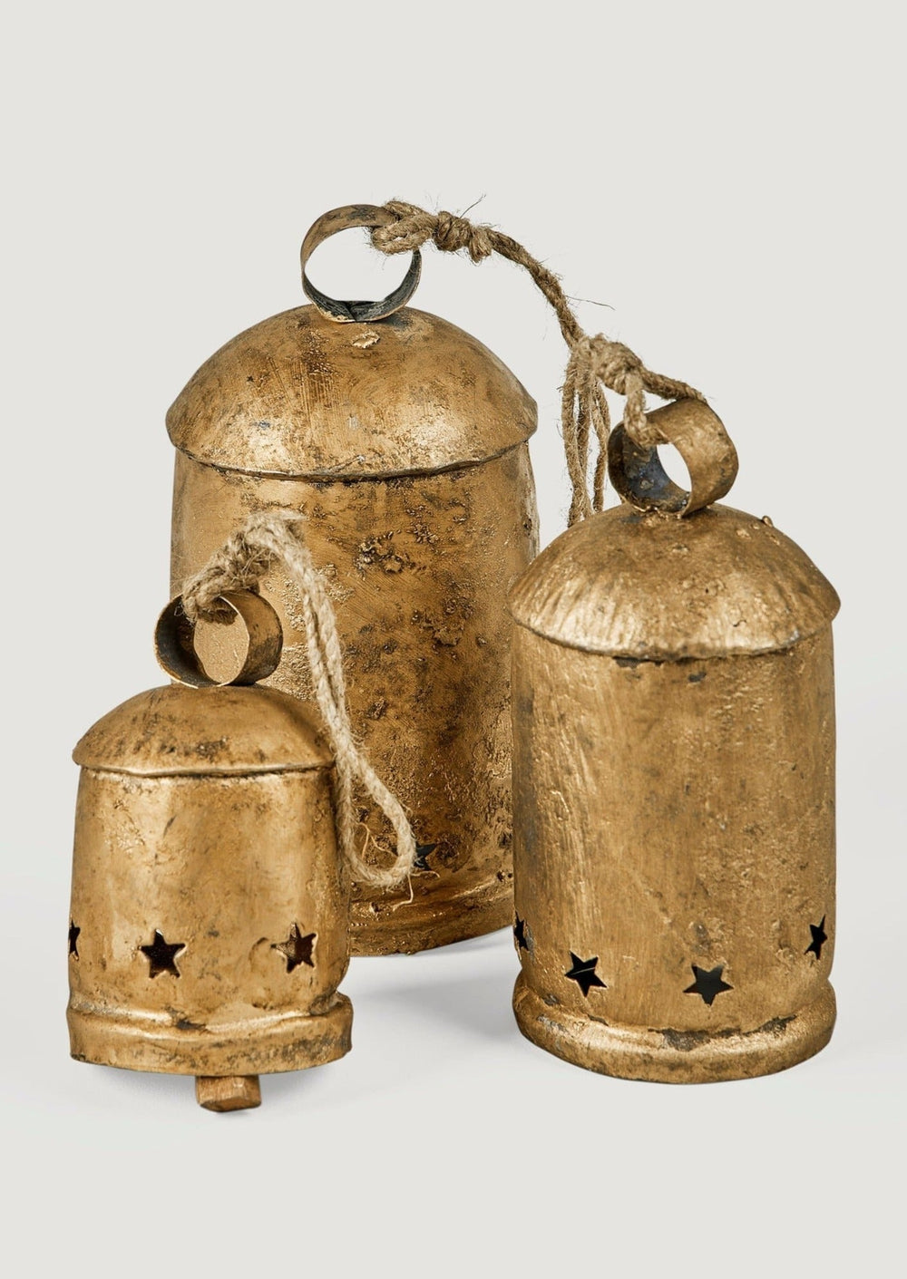 Antique Gold Metal Bell Holiday Ornaments - 6