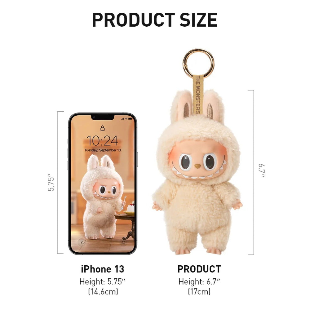 
                      
                        Product packaging and product size details for the MONSTERS Exciting Macaron series against an iPhone 13 for comparison.
                      
                    