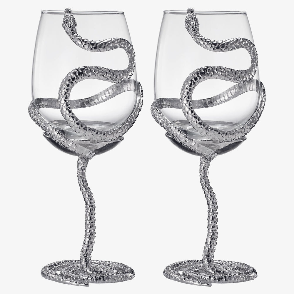 
                      
                        Silver Stemmed Snake Wine Glass, Set of 2 - 19oz
                      
                    