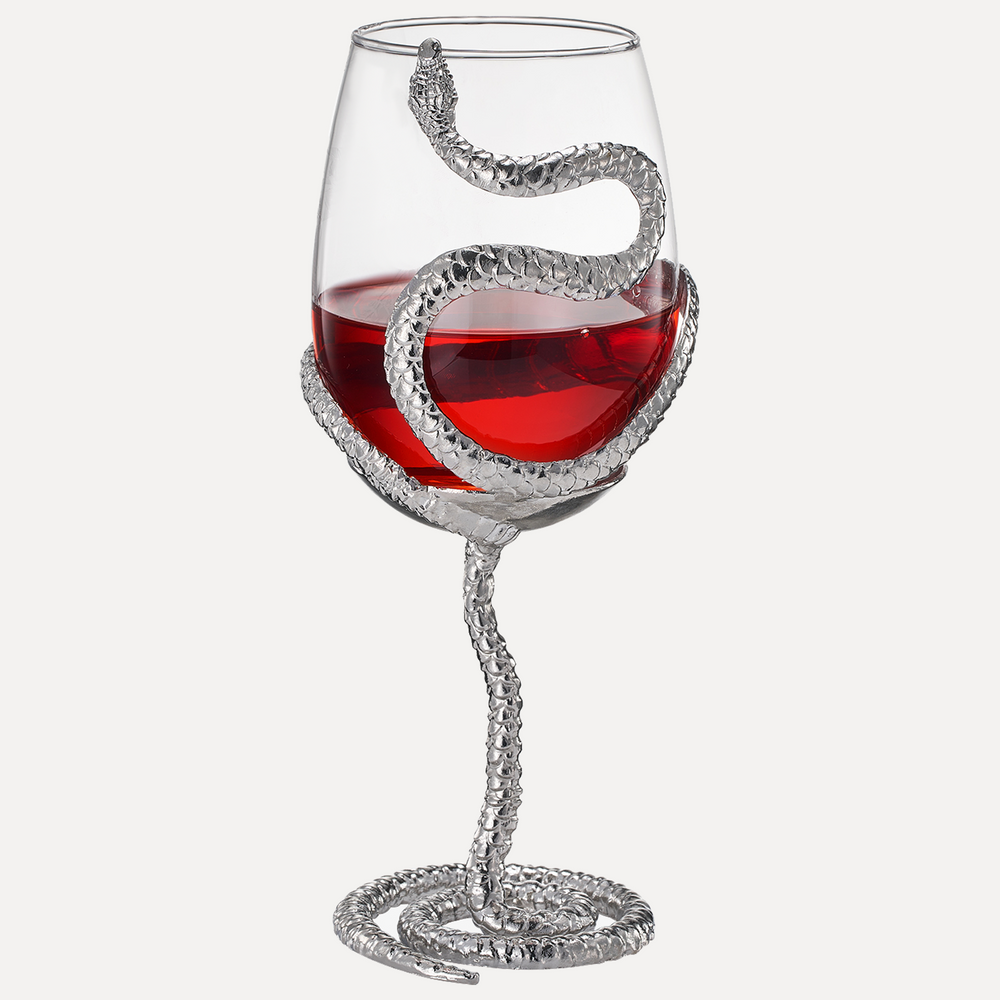 Silver Stemmed Snake Wine Glass, 19oz