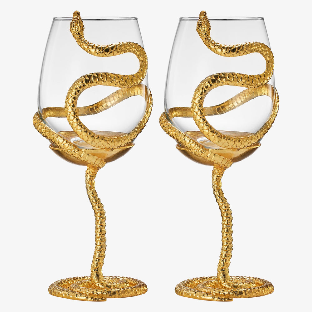 
                      
                        Gold Stemmed Snake Wine Glass, Set of 2 - 19oz
                      
                    