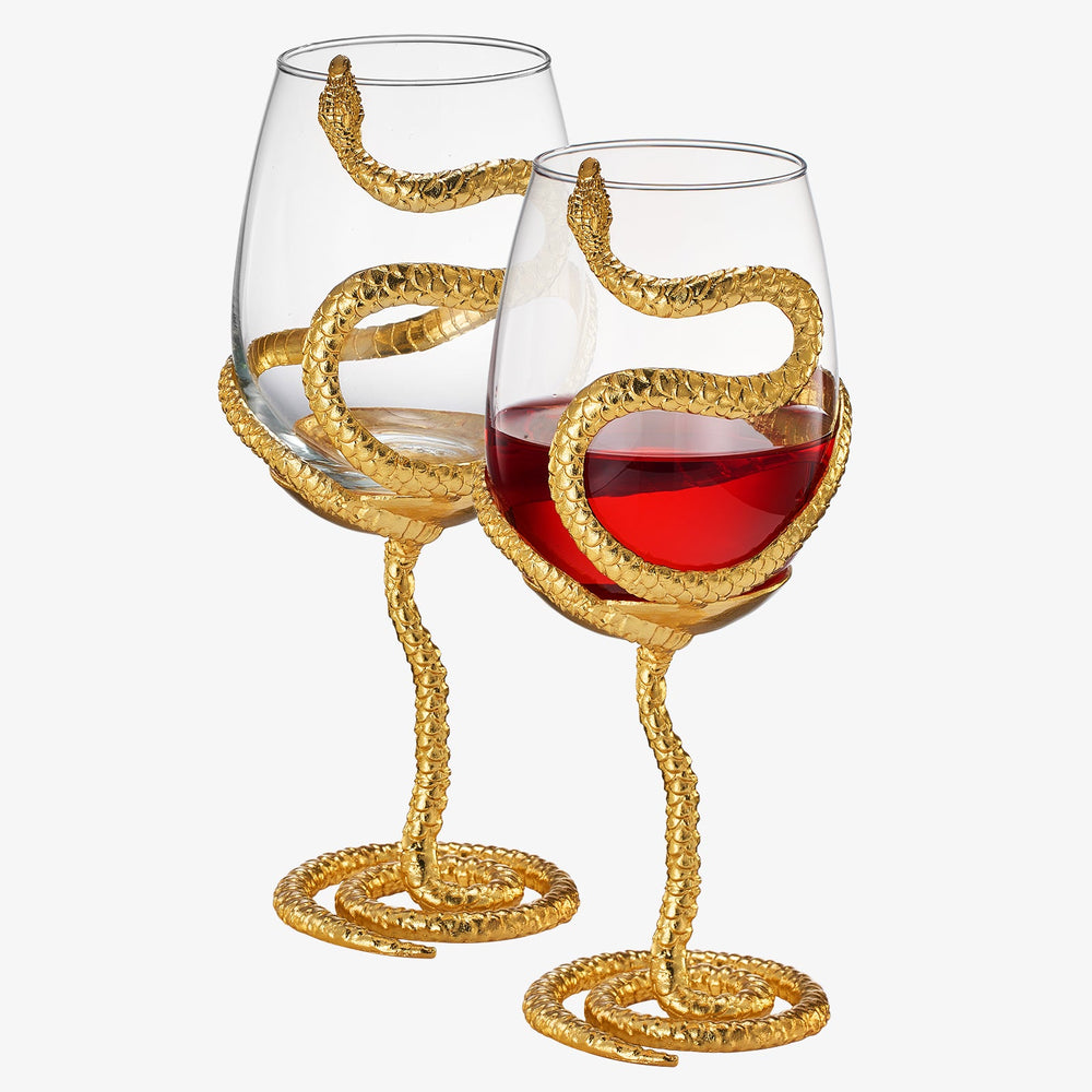 Gold Stemmed Snake Wine Glass, Set of 2 - 19oz