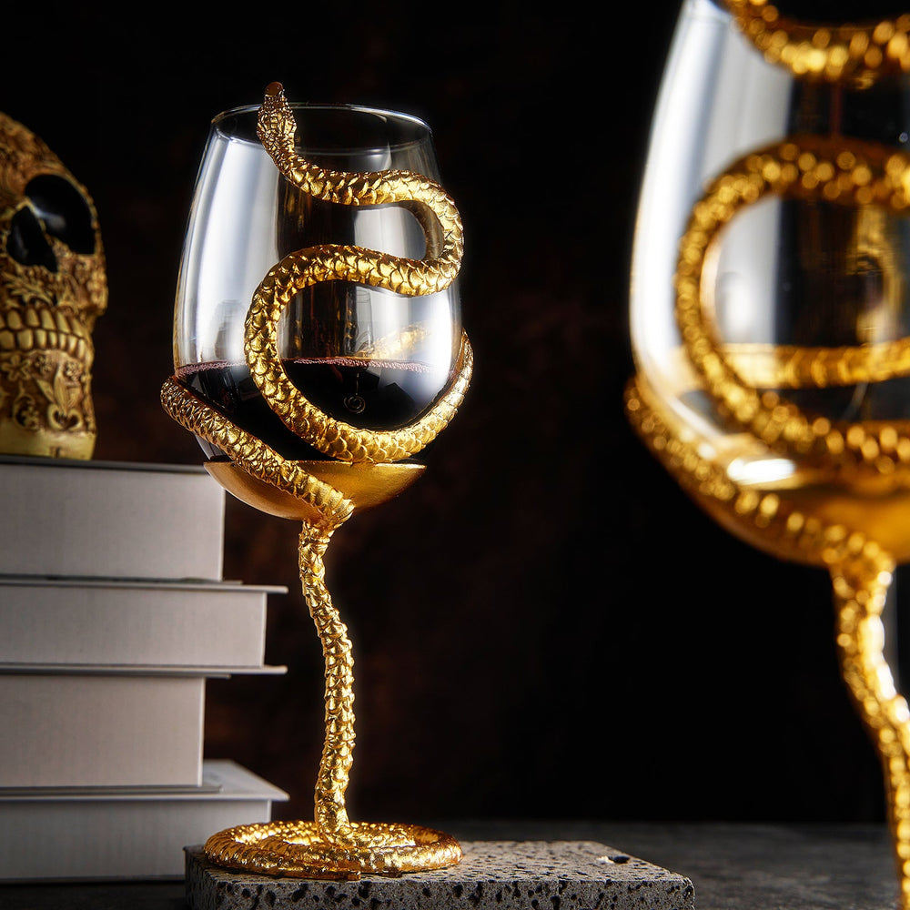 
                      
                        Gold Stemmed Snake Wine Glass, Set of 2 - 19oz
                      
                    