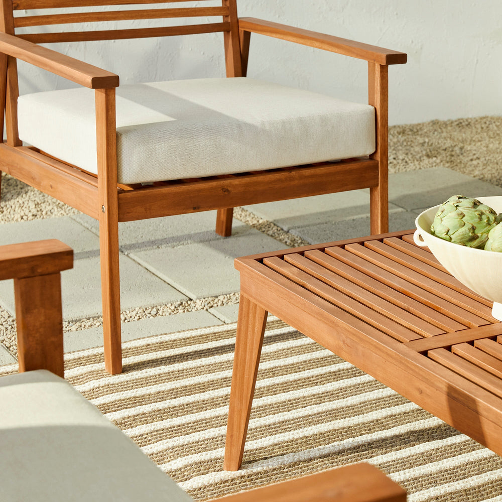 
                      
                        Zander 4-Piece Mid-Century Modern Acacia Outdoor Slat-Back Chat Set with Coffee Table
                      
                    