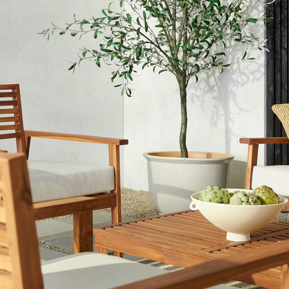 
                      
                        Zander 4-Piece Mid-Century Modern Acacia Outdoor Slat-Back Chat Set with Coffee Table
                      
                    