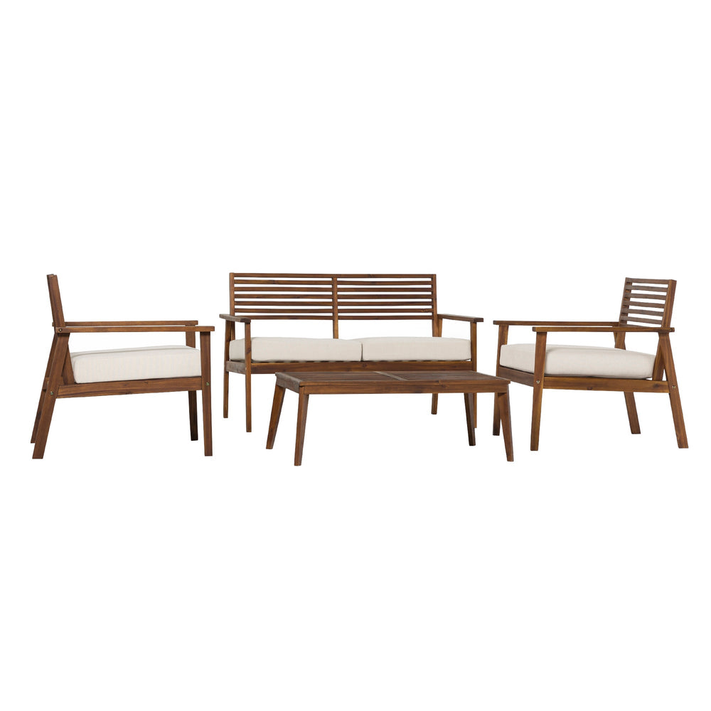 
                      
                        Zander 4-Piece Mid-Century Modern Acacia Outdoor Slat-Back Chat Set with Coffee Table
                      
                    