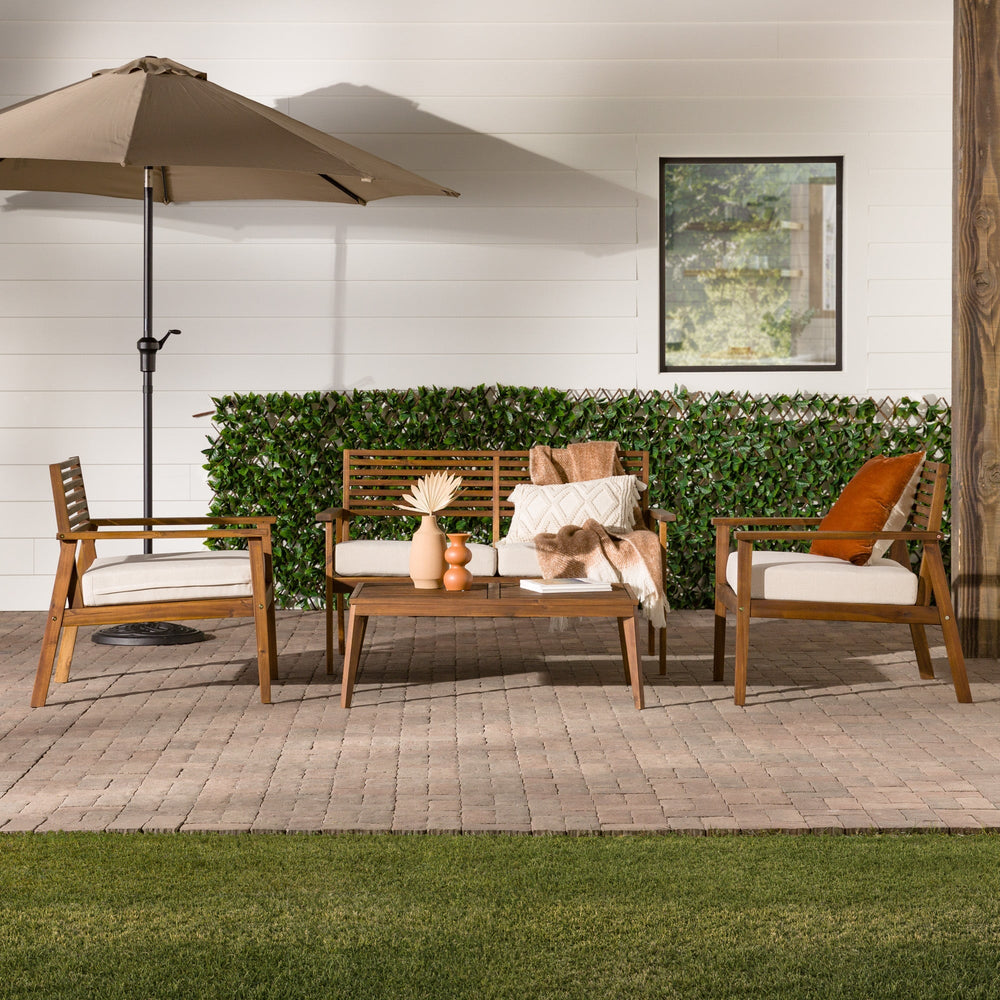 
                      
                        Zander 4-Piece Mid-Century Modern Acacia Outdoor Slat-Back Chat Set with Coffee Table
                      
                    