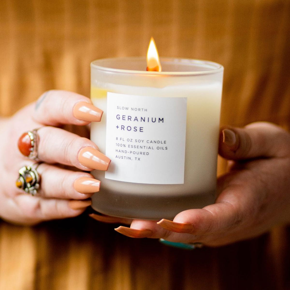 
                      
                        Geranium + Rose Frosted Candle, 8 oz
                      
                    