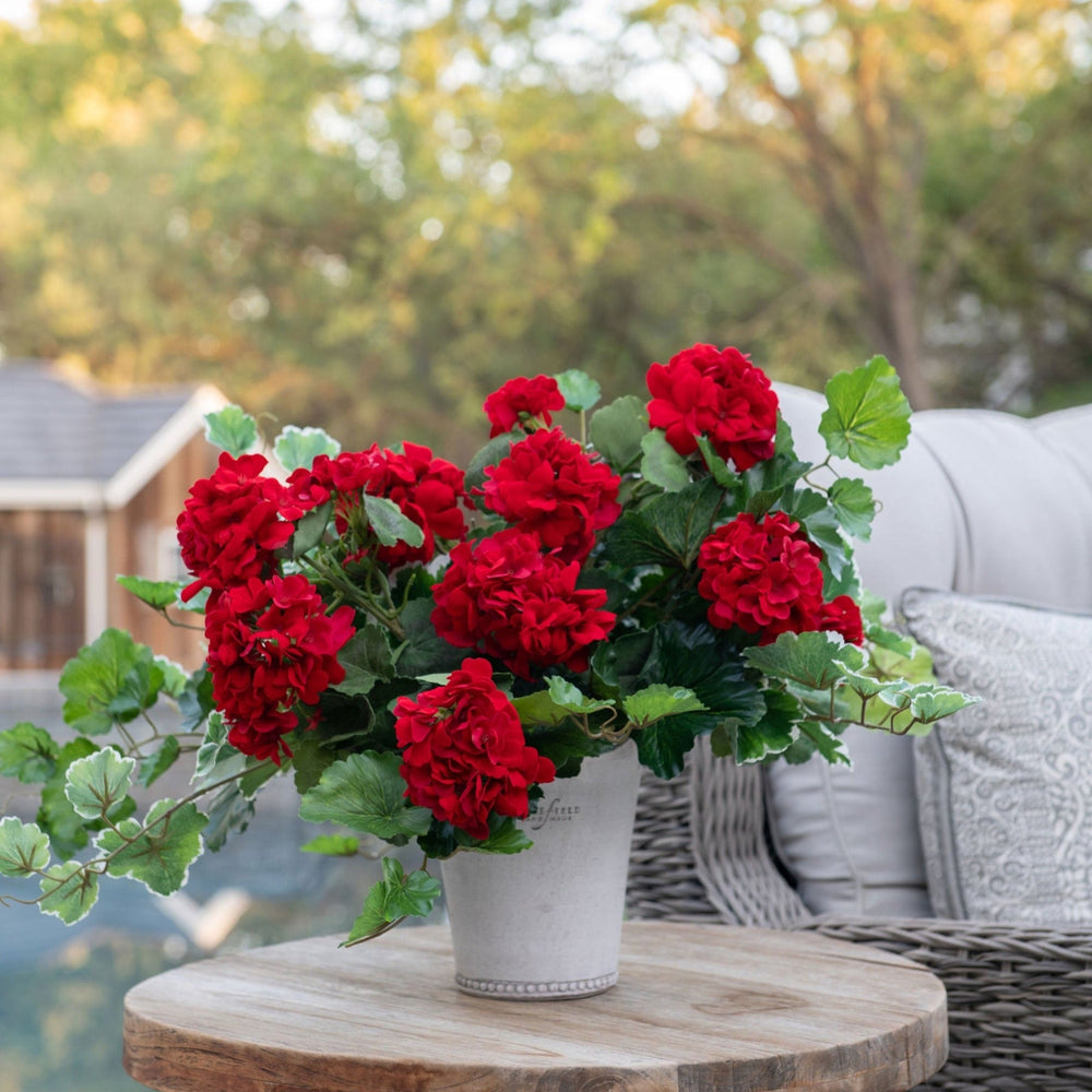 Outdoor Fake Flowers | Weather Resistant Outdoor Red Geranium Bush, 18"