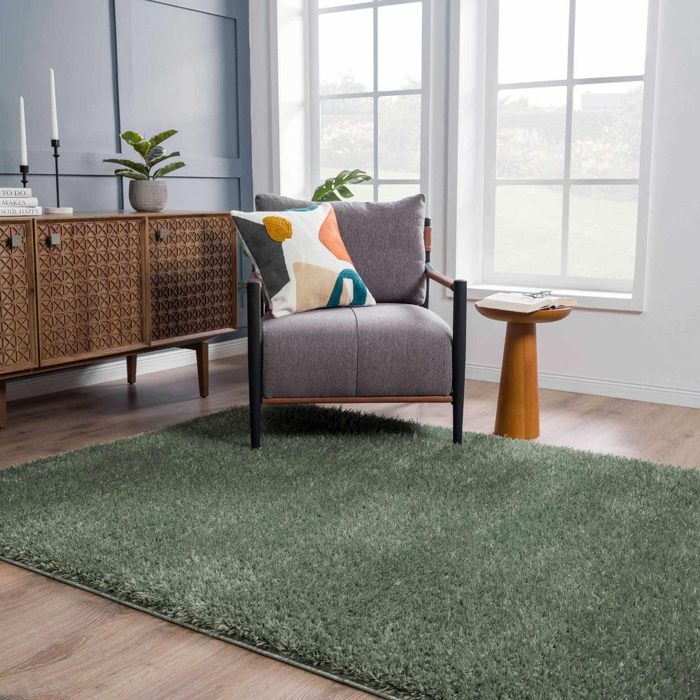 Faina Solid Green Washable Shag Rug