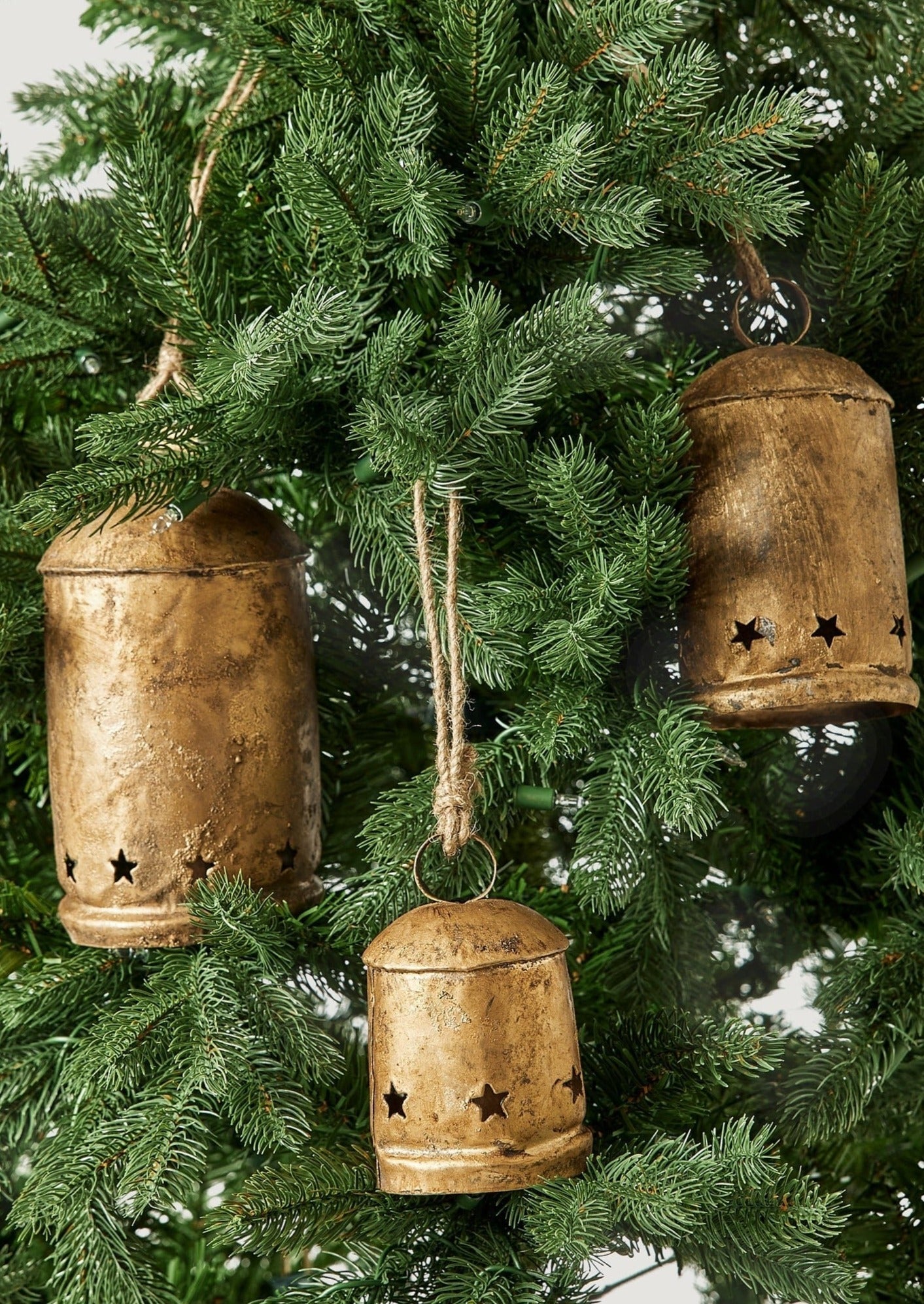 Antique Gold Metal Bell Holiday Ornaments - 6", 8.5", 10" - Set of 3
